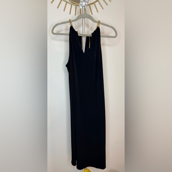 Michael Kors sexy chic High Low halter dress Gold tone chain neckline logo large - Picture 9 of 9